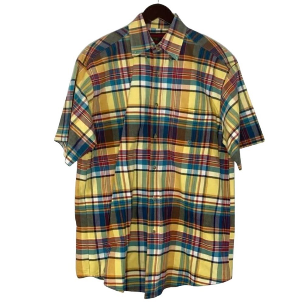 Twenty X Men's Medium Button Down Short Sleeve Plaid Yellow Shirt